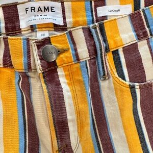 FRAME Le Cut Off Painterly Stripe Cut-Off Shorts, Multi - Size 25